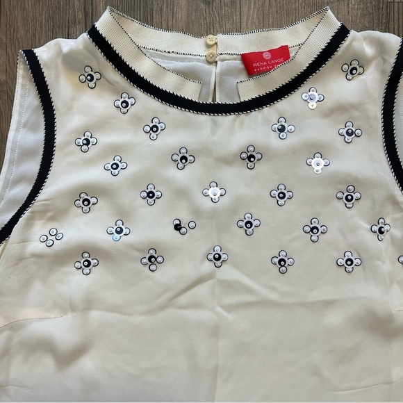 Rena Lange Fashion Show Vintage Silk Cream Blue Sleeveless Floral Embroidered XL - Picture 9 of 17